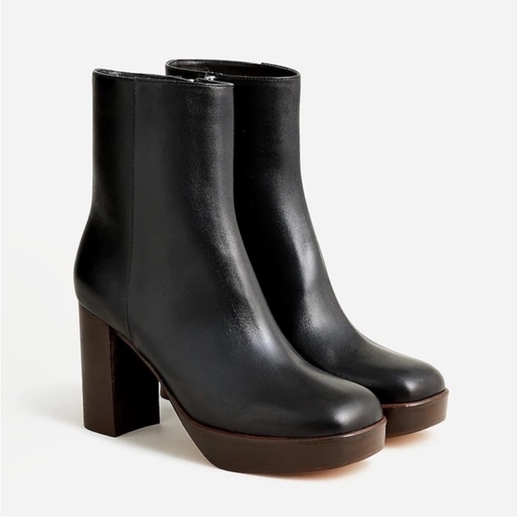 J. Crew Platform stacked-heel boots in Black leather size 7.5 - Picture 1 of 10